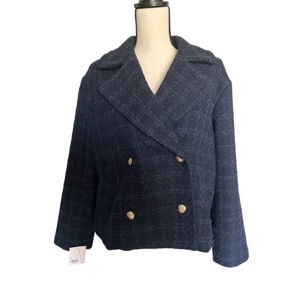 NWT LC Lauren Conrad Navy Pea Coat Seaborne Gold Sailor Buttons Short Length XXL - Picture 2 of 10